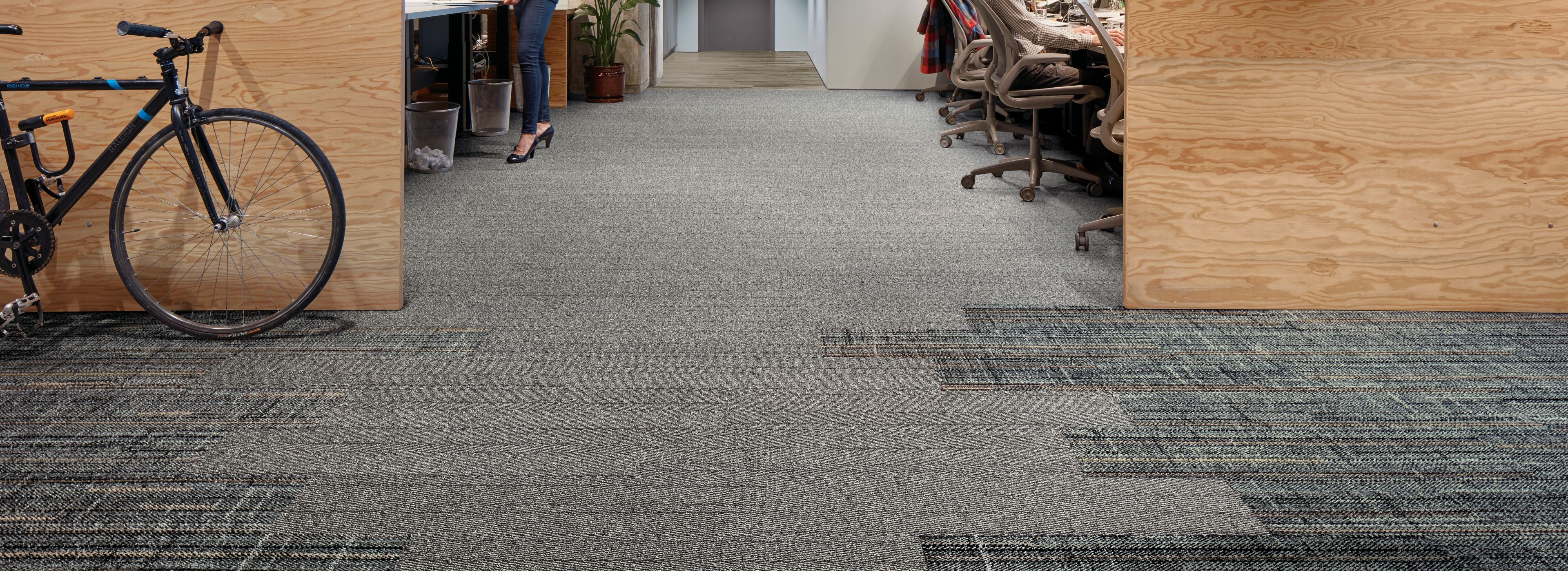 Interface French Seams and Stitch in Time plank carpet tile and Textured Woodgrains LVT with workstations image number 1